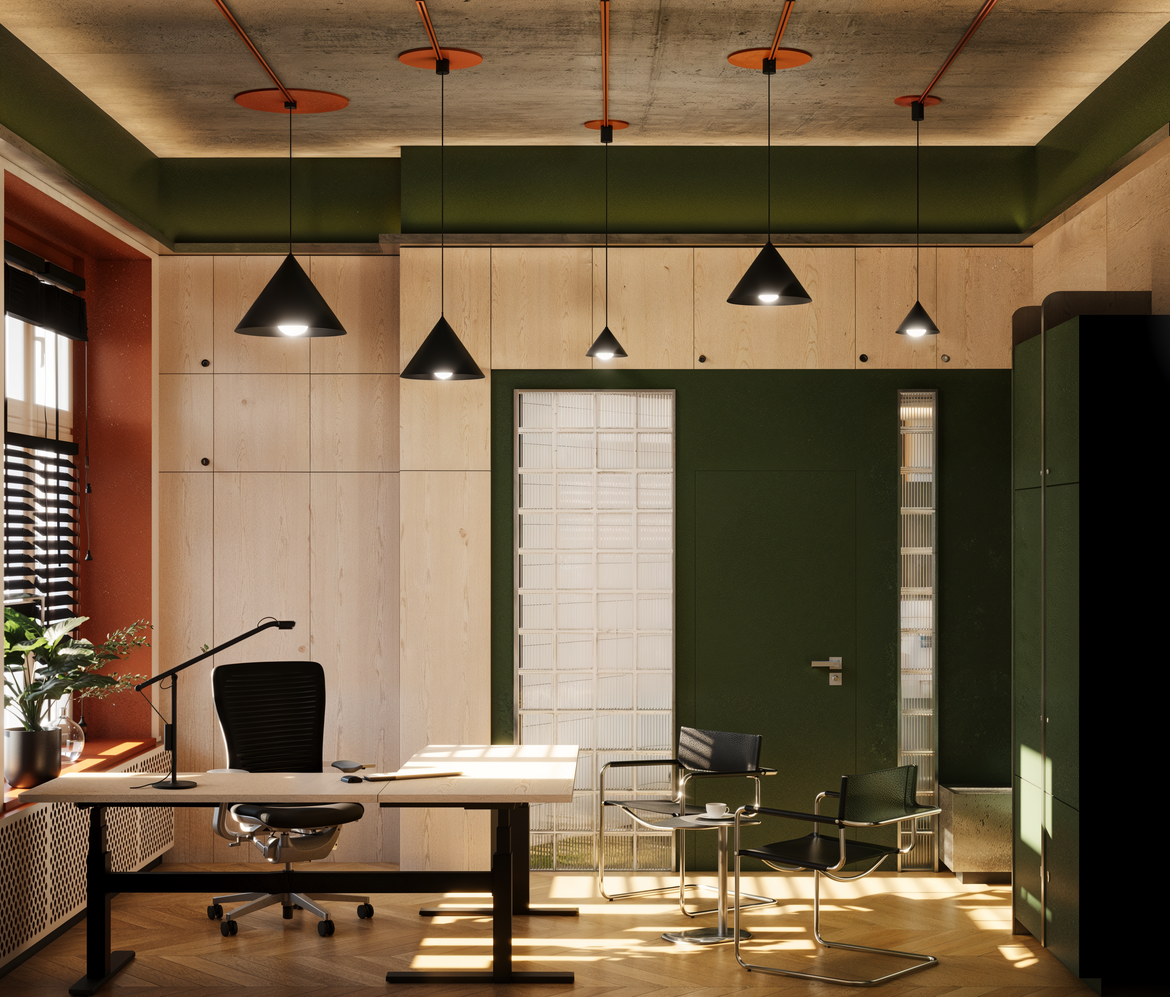 Projektowanie wnętrz – jasny gabinet z roślinami