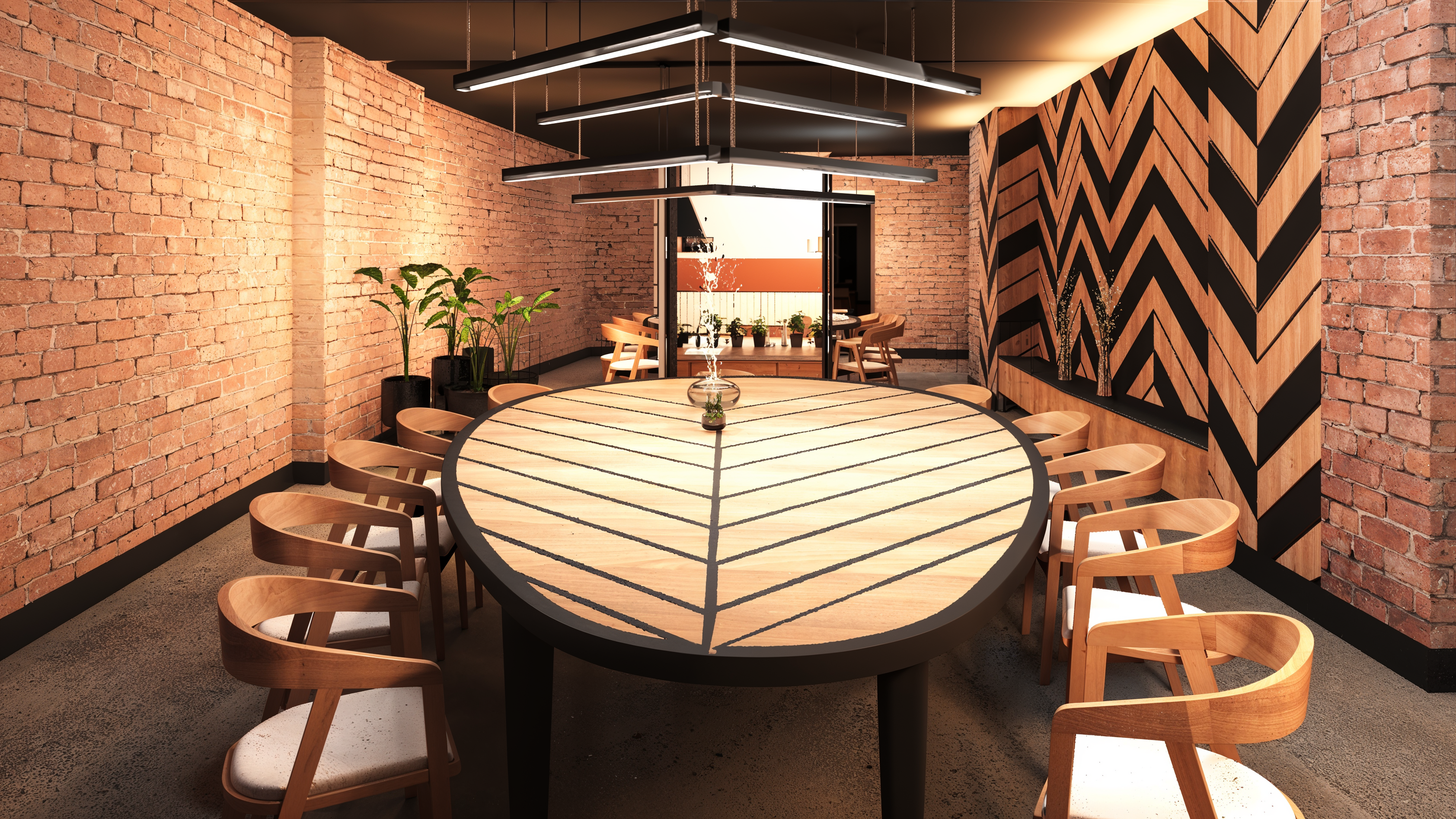 Studio kulinarne Papoo – przytulna przestrzeń z ciepłym oświetleniem i dekoracjami.